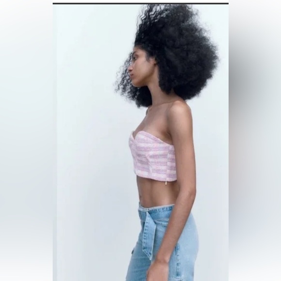 Zara Purple Pink and White Mini Gingham Crop Top💜🩷💜🩷 Cropped - Picture 4 of 6